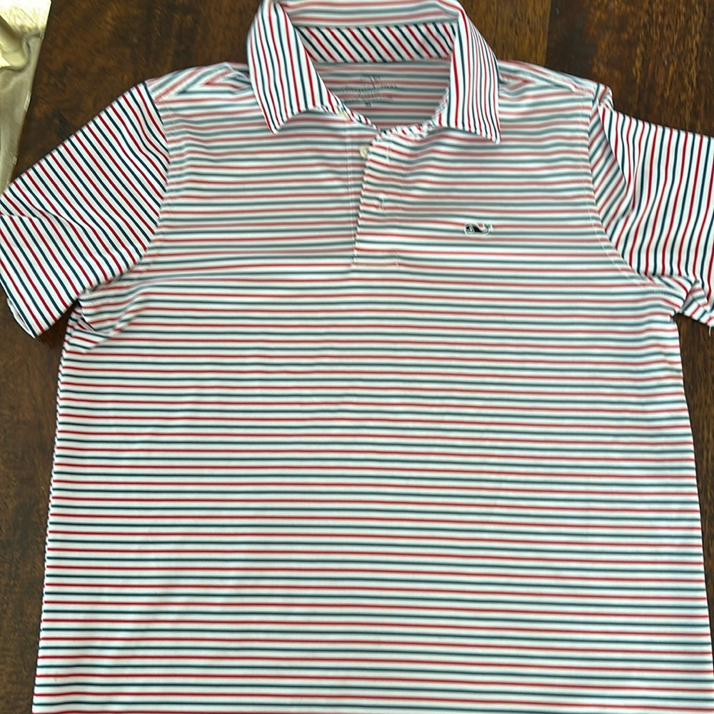 Vineyard Vines youth golf shirt sankaty blue and red stripe M
